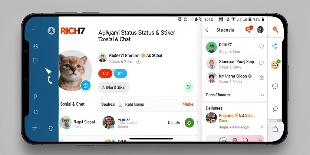 Tampilan utama aplikasi RICH7 dengan berbagai stiker kreatif.